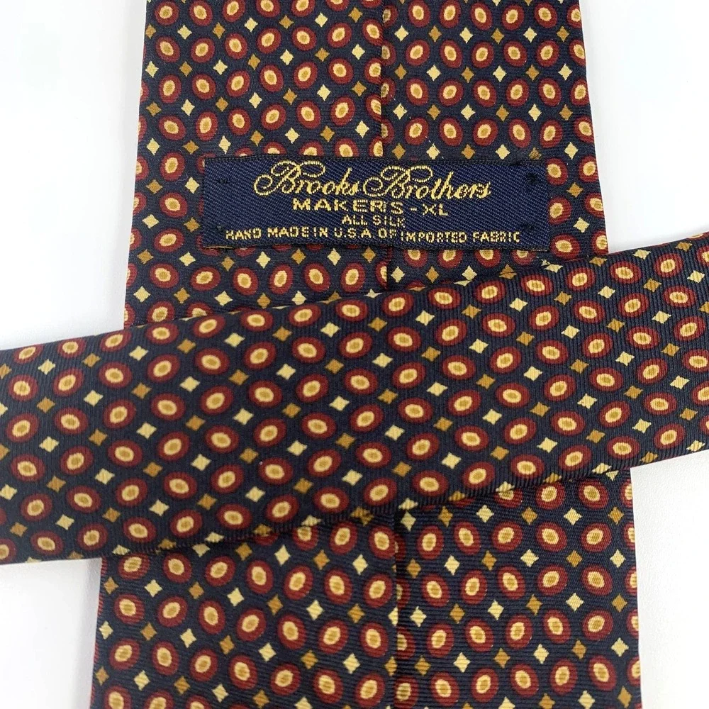 Brooks Brothers MAKERS Mens Tie Black w/ Burgundy & Ivory Geomentric Design XL